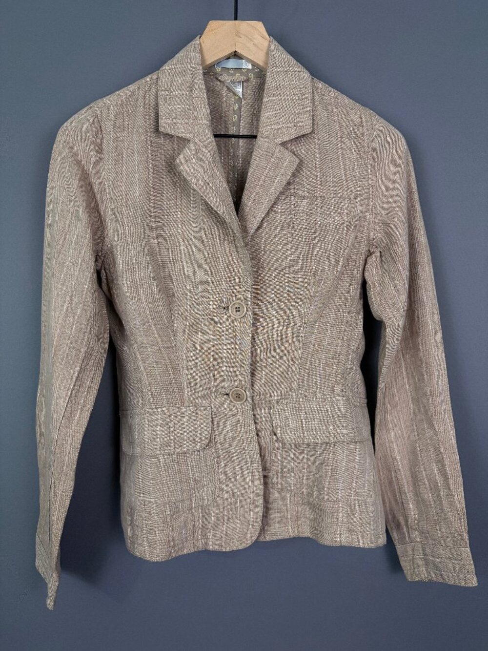 R 100% Linen Striped Blazer Jacket Taupe Tan Size 4